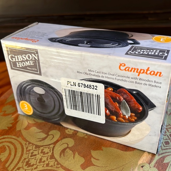 Gibson Home Campton 3 piece Mini Cast Iron Oval Casserole with Wooden Base - NIB - Picture 2 of 16